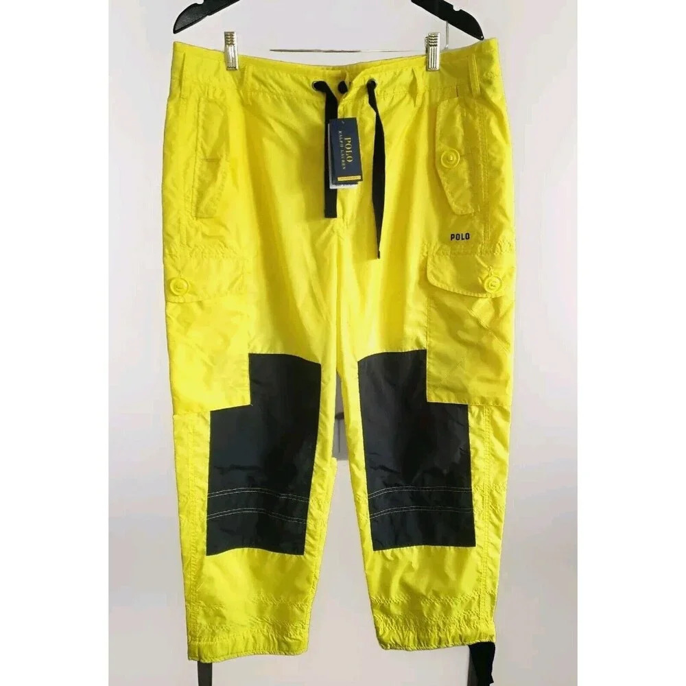 Polo Ralph Lauren Cargo Pants Women's 10 RipStop Yellow Black Performance NWT